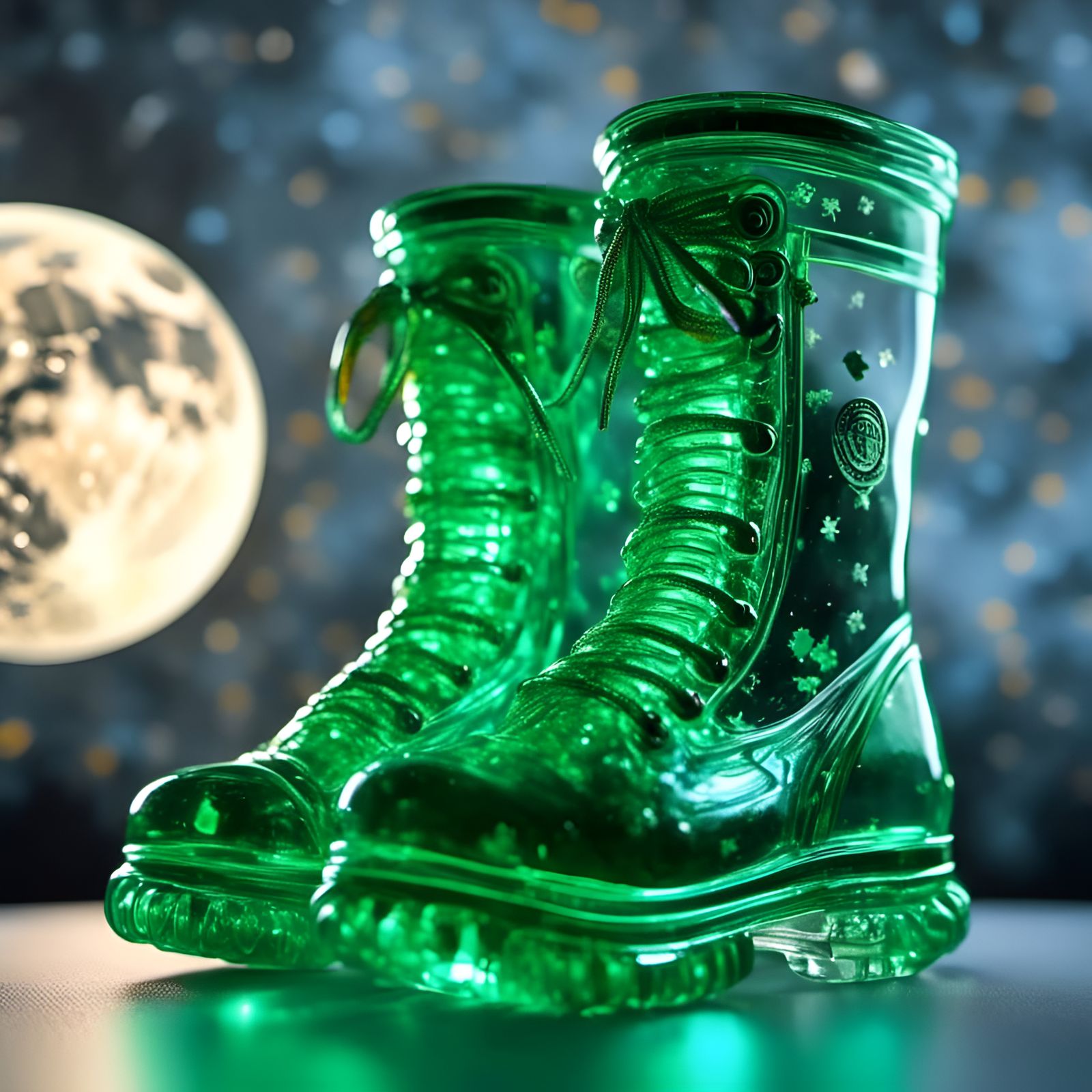 Glass Boot Filled with Green Alien Toys