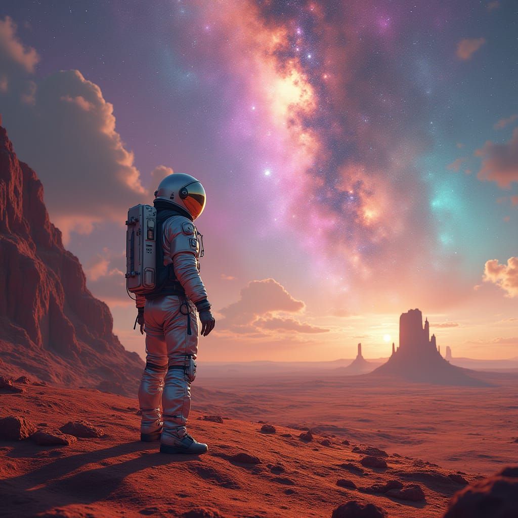 Surreal Cosmic Odyssey in Vibrant, Iridescent Hues