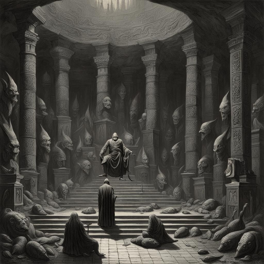 Creepy Temple of Dagon Interior in Horror Style