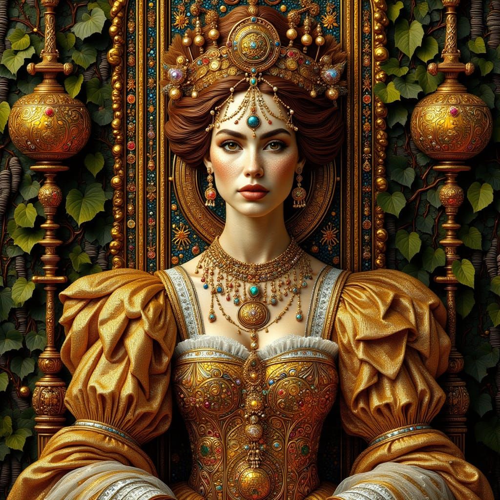 Golden Age Queen Elizabeth I in Byzantine Mosaic Style