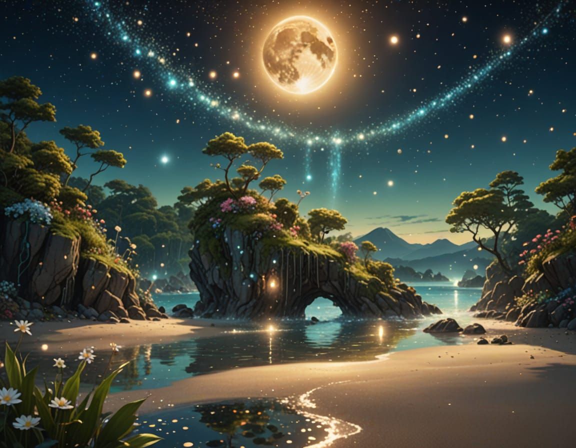 Ethereal Secret Beach in Cosmic Paradise