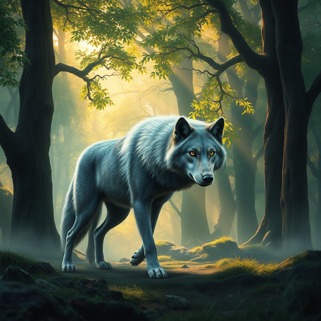 Enchanted Forest Wolf in Fantastical Concept Art Style