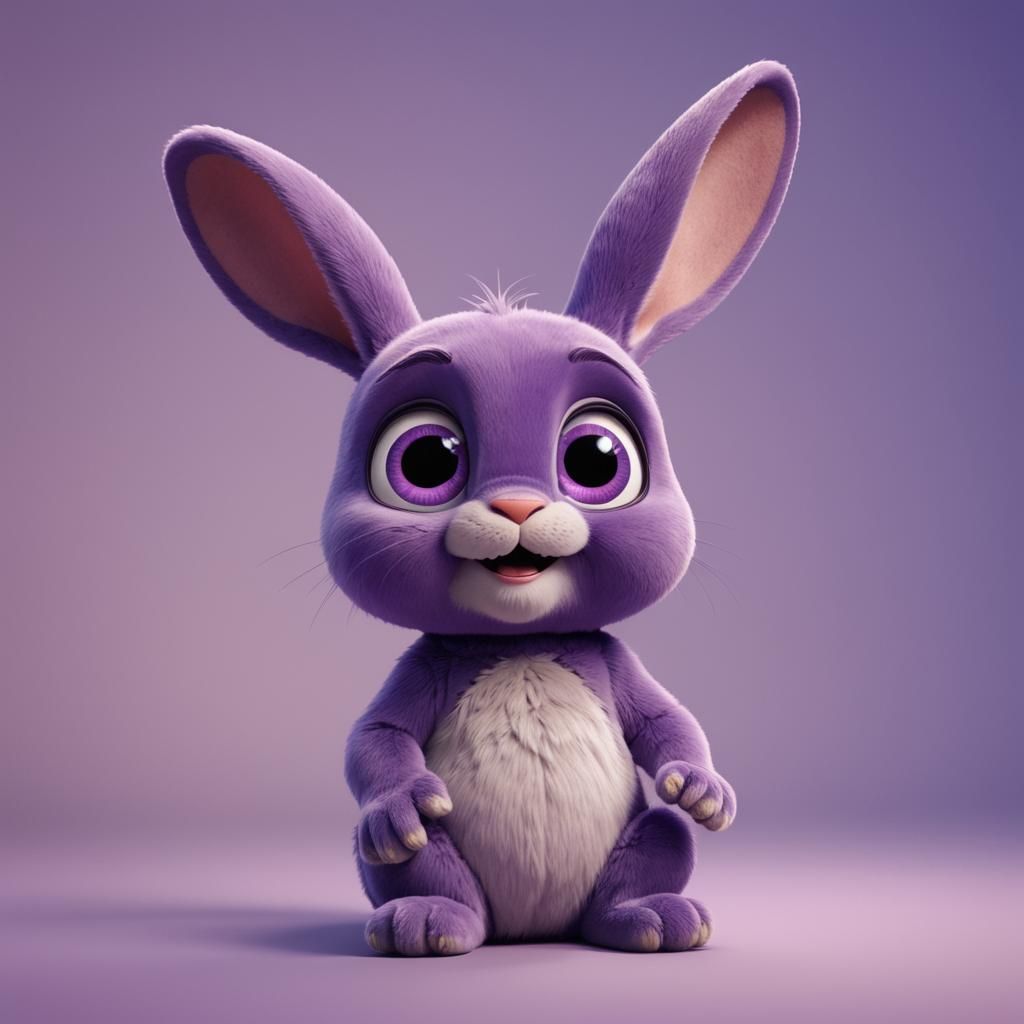 Cuddly Purple Bunny with Huge Eyes in 3D