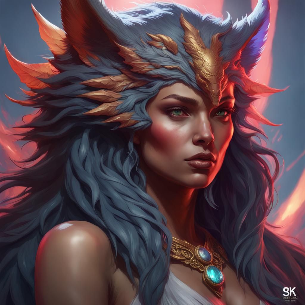 Werewolf Goddess with Dragon Wings Concept Art
