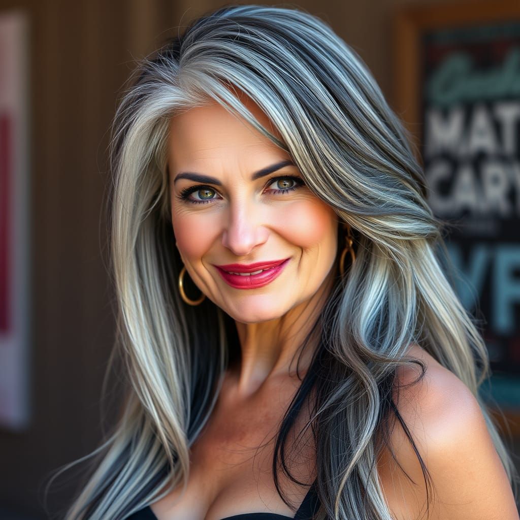 Glamorous Older Woman with Playful Gaze