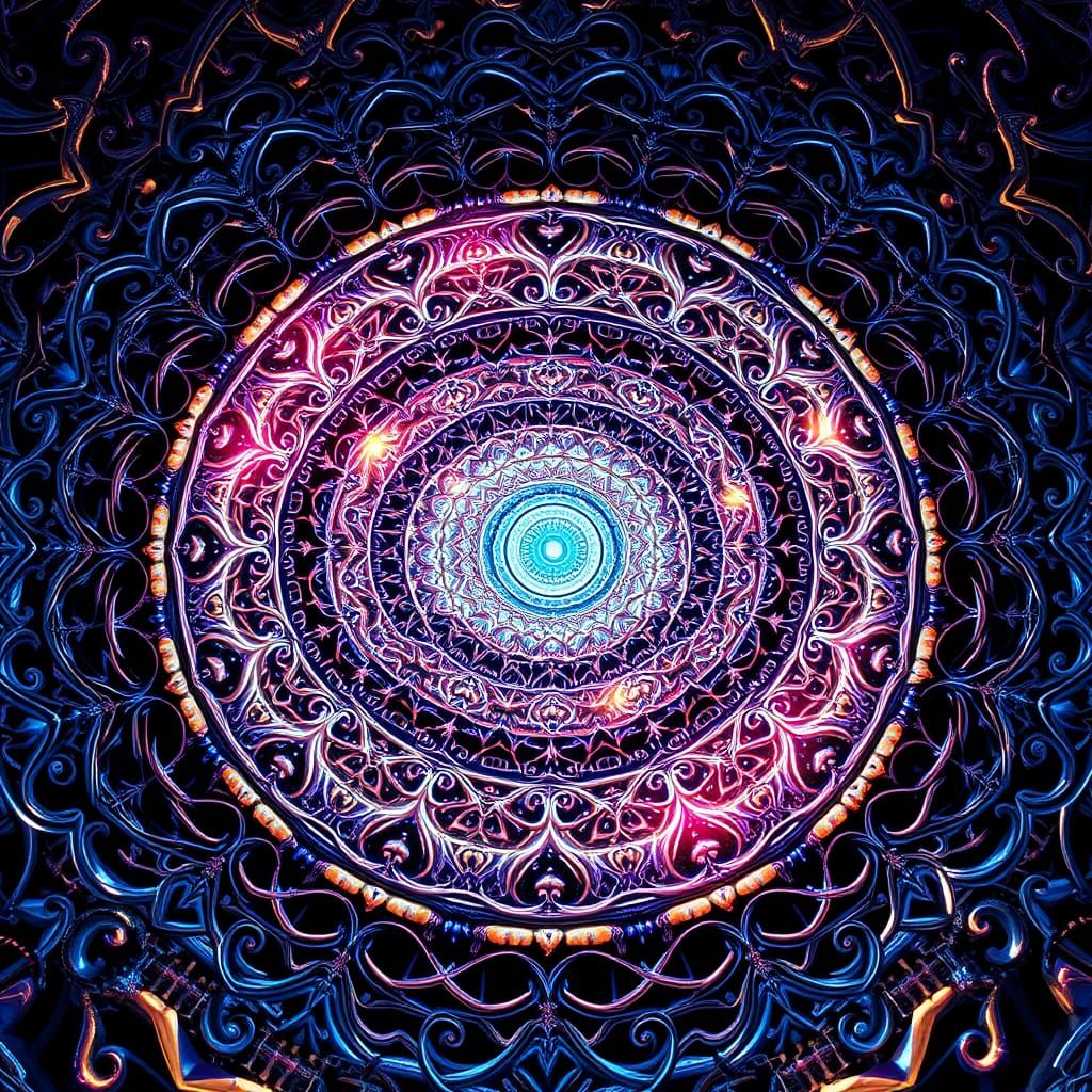 A great mandala maze depicted in 4D, blending hyperspace ele...