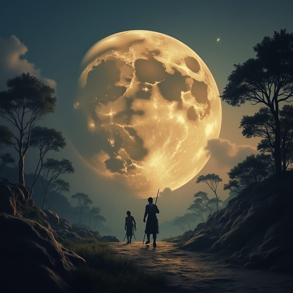 Cavemen Under Full Moon