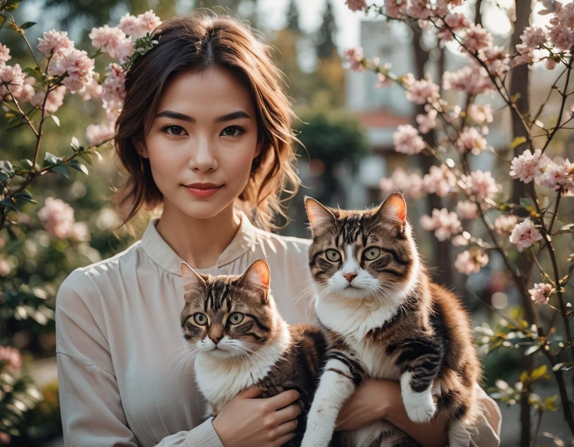 Stunning Woman and Cat Portrait, Professional Photography