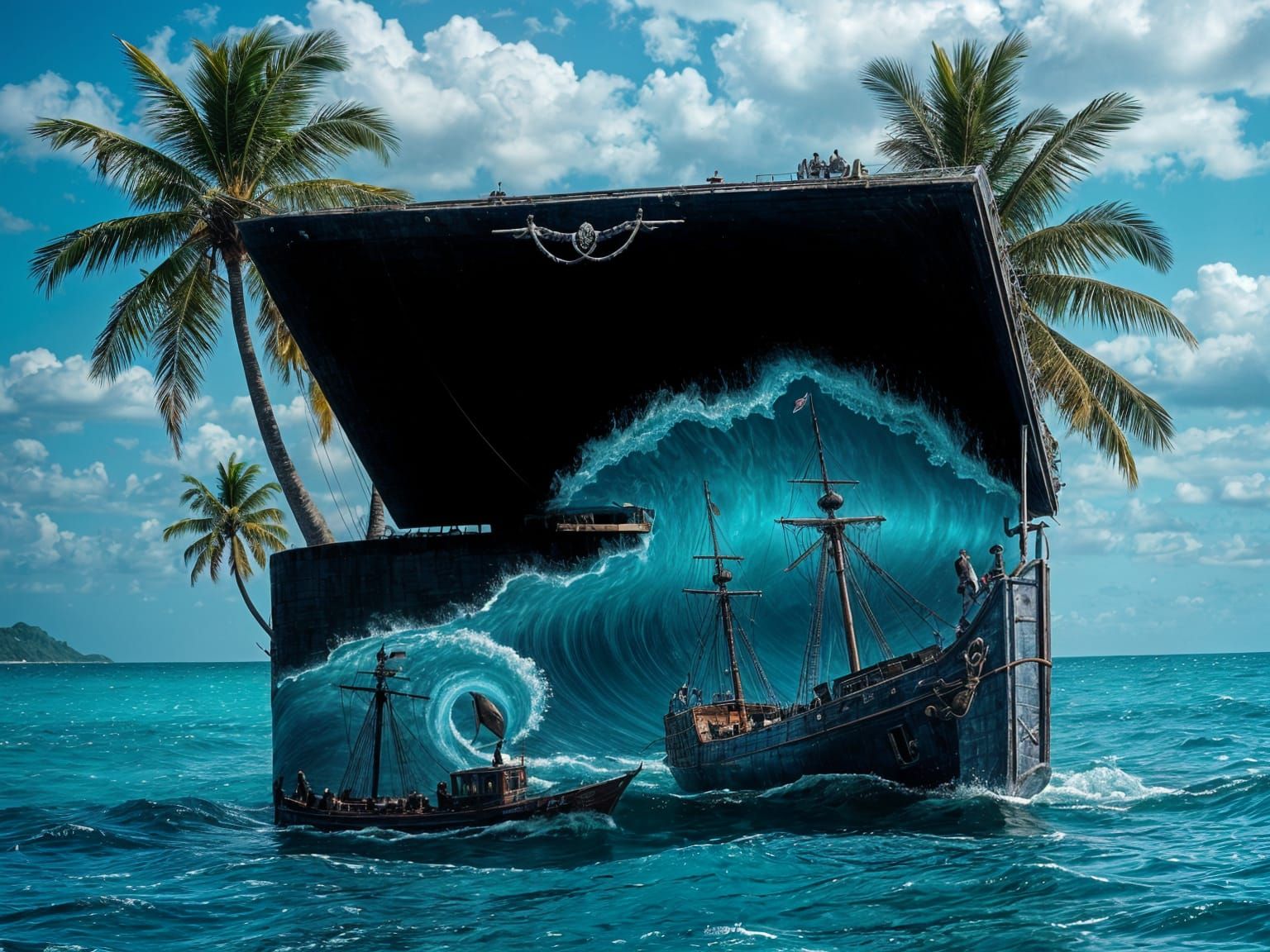 Surreal Treasure Chest with Ocean Wave