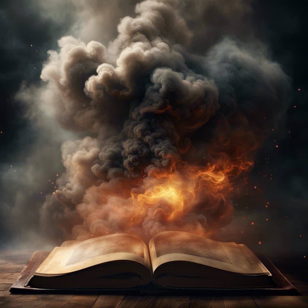 Dramatic Medieval Book with Billowing Smoke