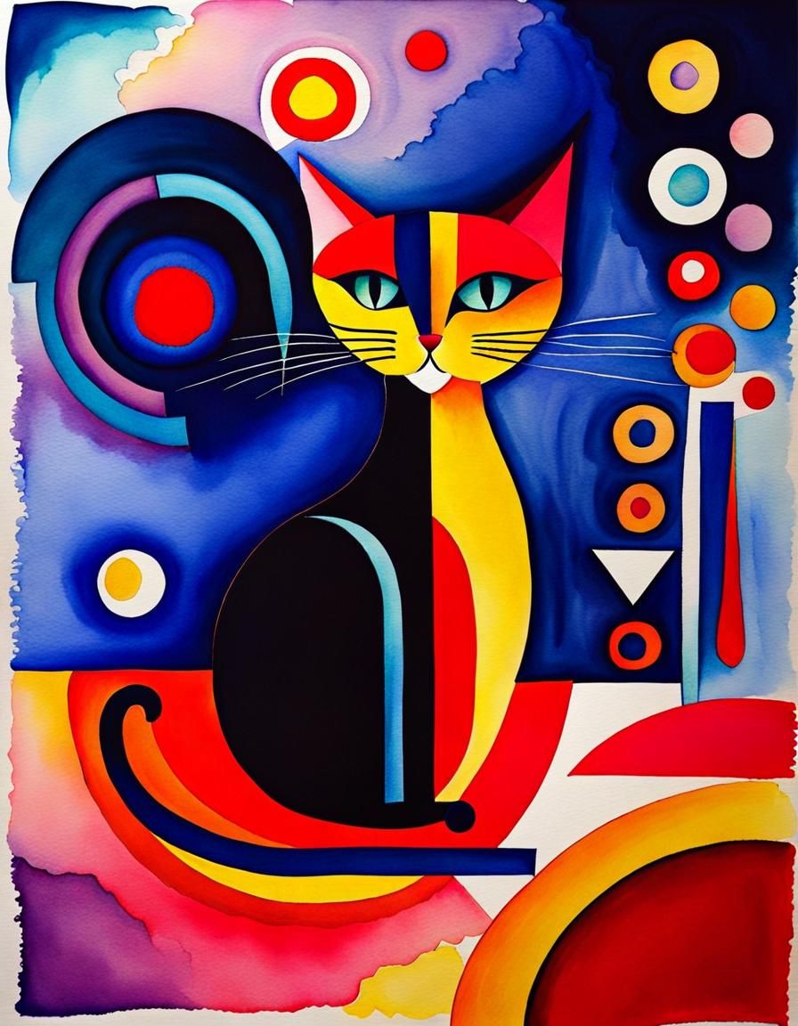 Modern Art Cat: Watercolor and Ink Vorticism