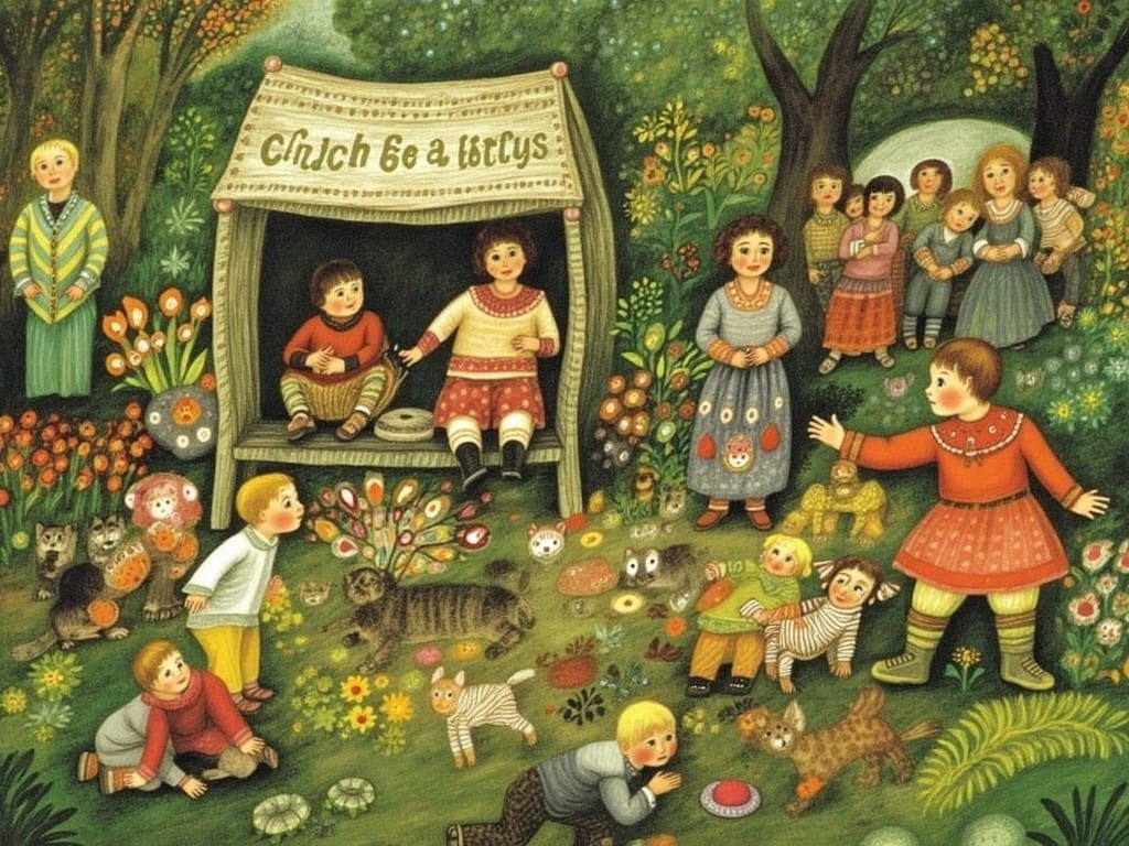 Children's Circus Performance in a Fairytale Garden