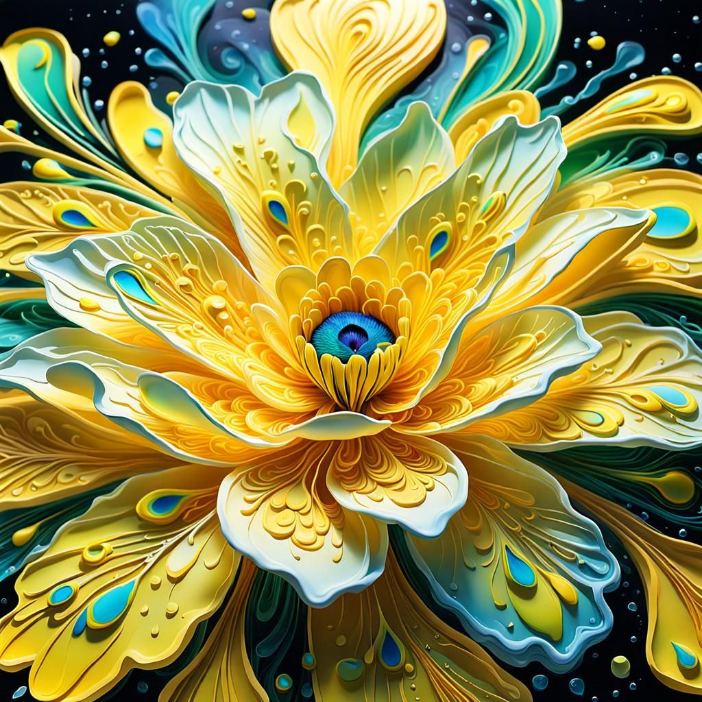 Futuristic Yellow Water Flower in Vaporwave Style