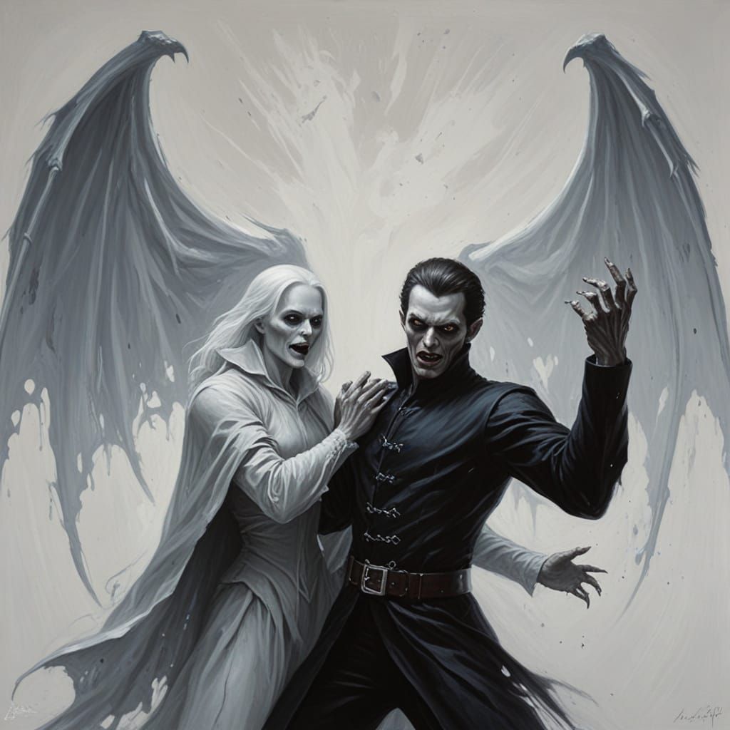 Vampire And Ghost Battle Detailed Oil Painting