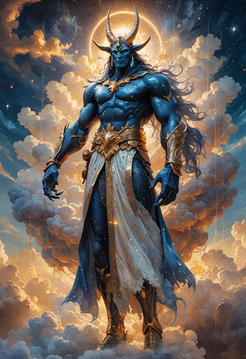 Celestial Giant Among the Clouds: Ethereal Oil Painting