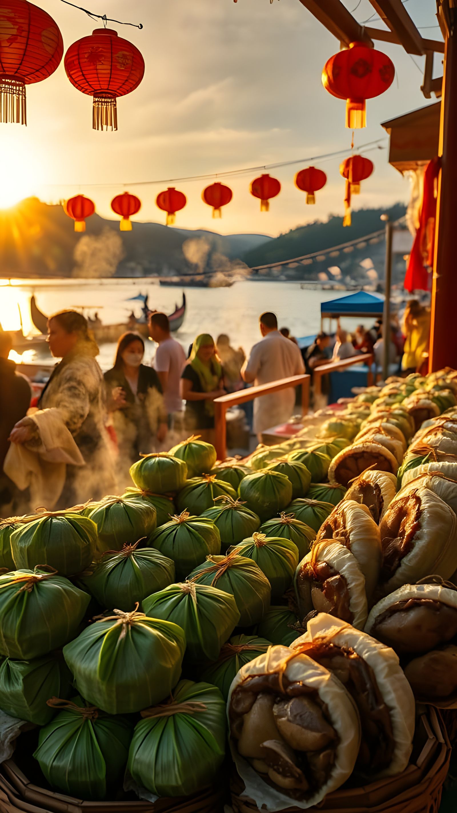 Dragon Boat Festival Food Stall at Sunset