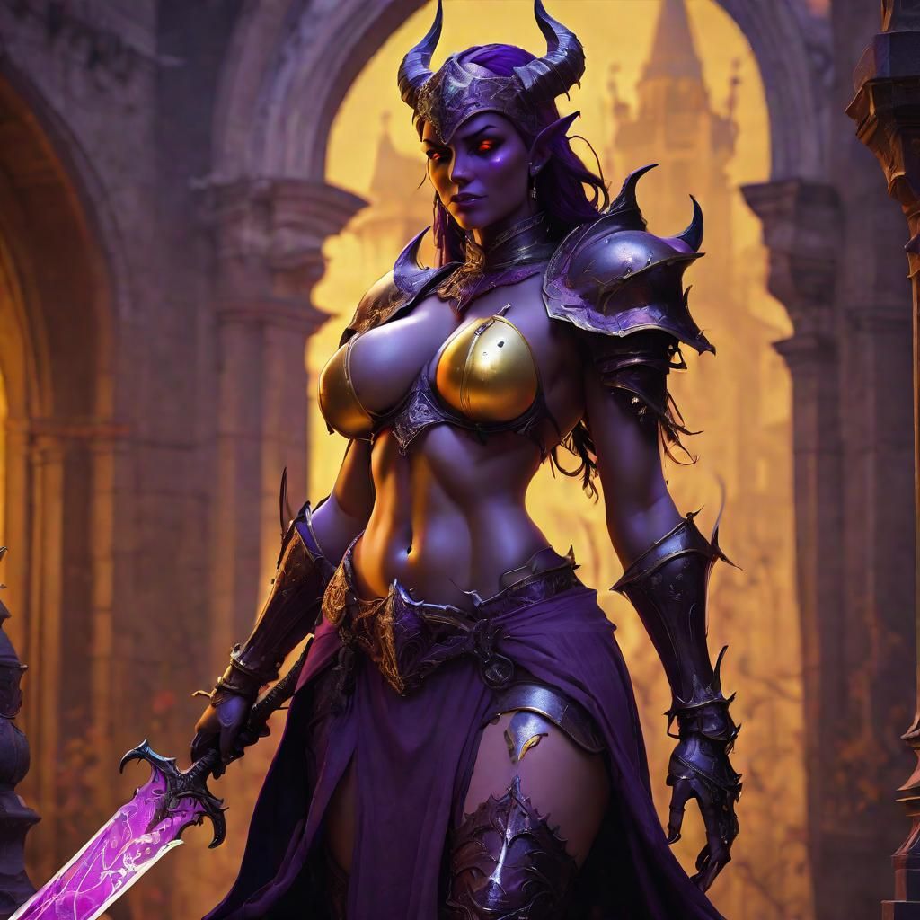 Female Demon Knight Concept Art in 8K