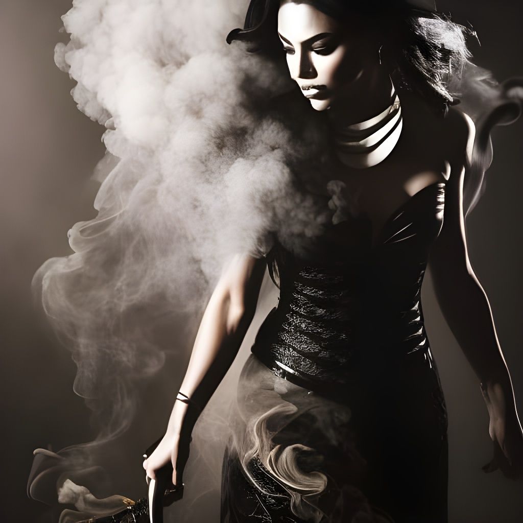 Smoky Huntress in Abstract Ink Art Style