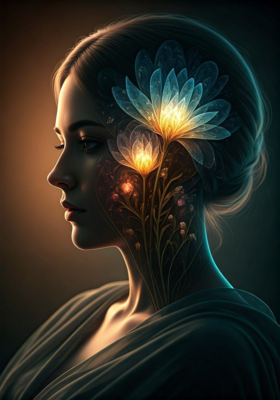 Water Flower Portrait in Fractoluminescense Style