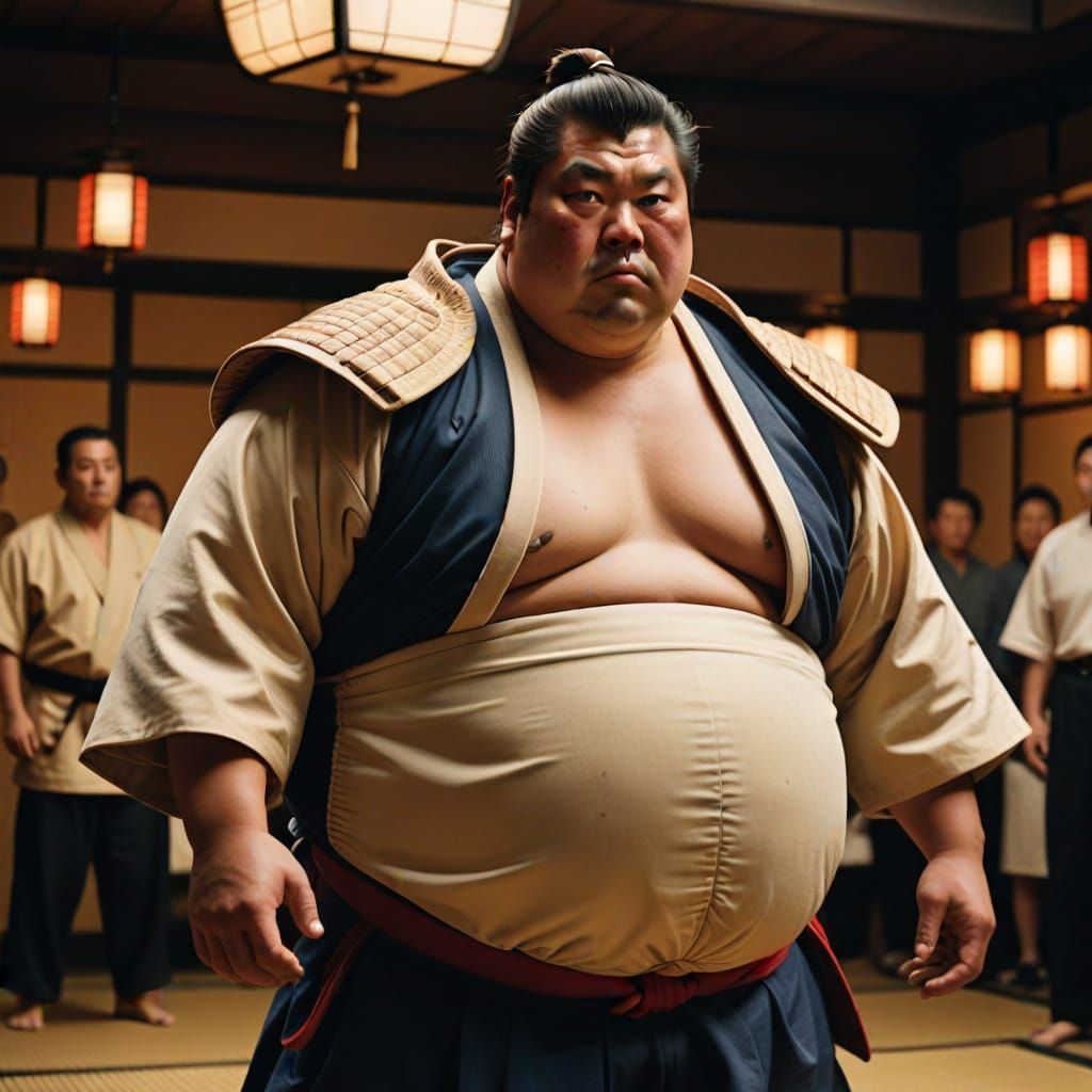 Sumo-Inspired Portrait of Japanese Man in Hyperreal Style