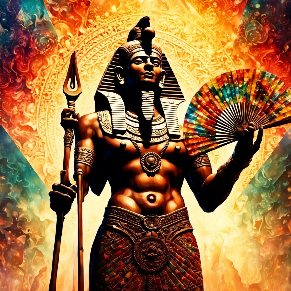 Shiva Over Giza in Retro Space God Rays