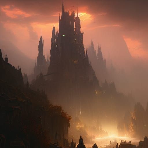 Dark Fantasy Landscape in Purple and Yellow