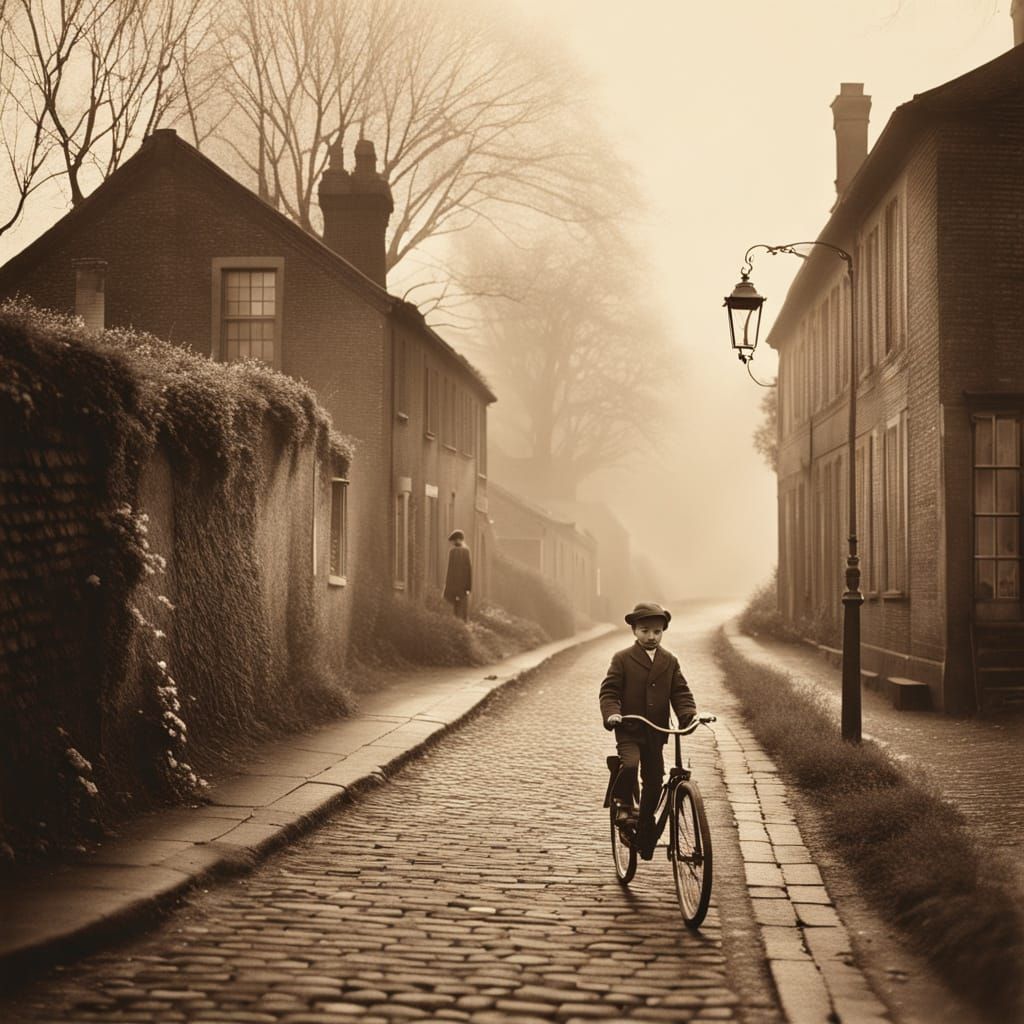 Nostalgic Sepia Village Street Scene