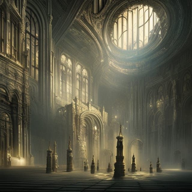 Black and Gold Dancing Room with Rose Window