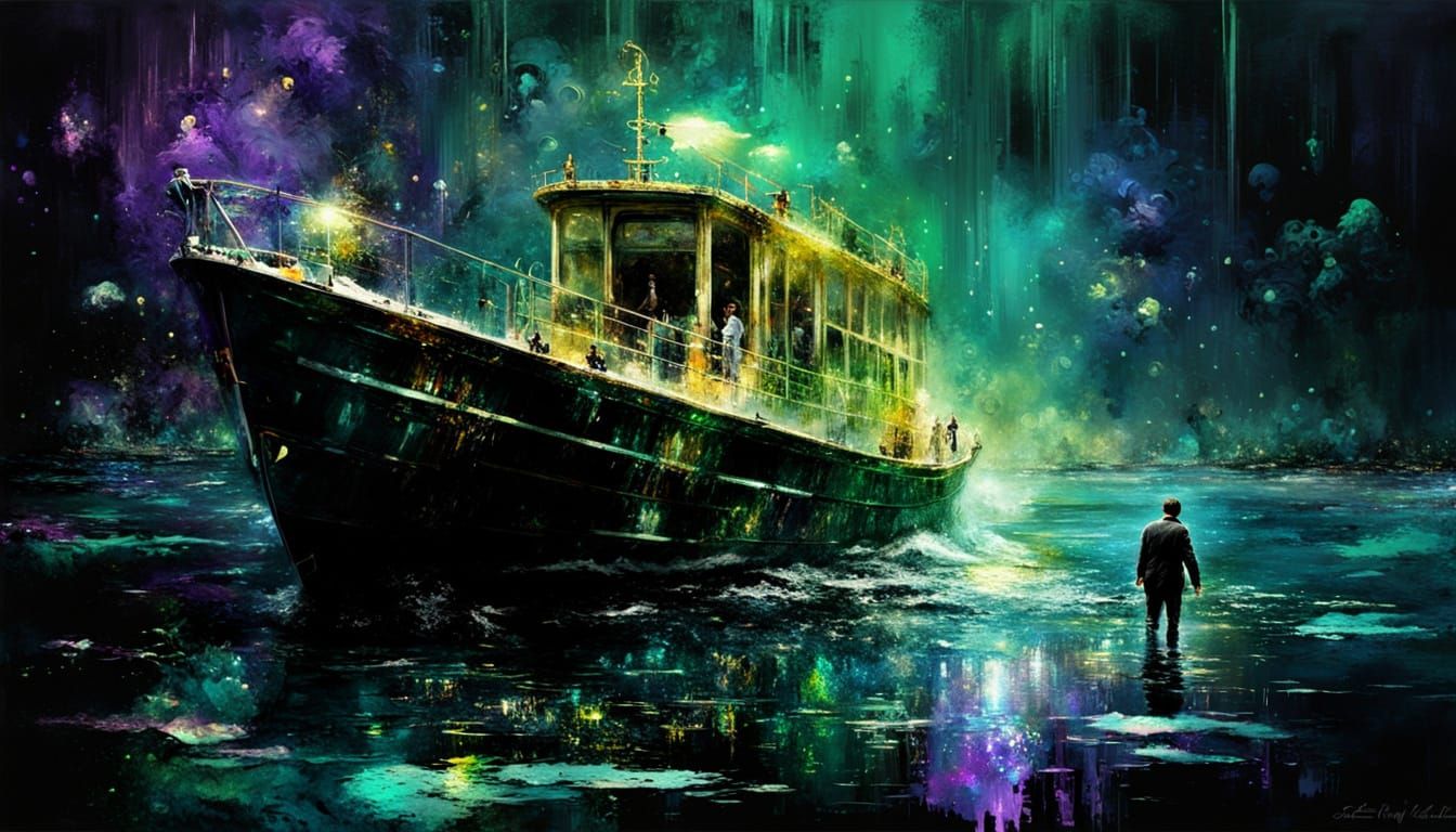 Bioluminescent Jellyfish in Underwater Impressionist Dreamsc...