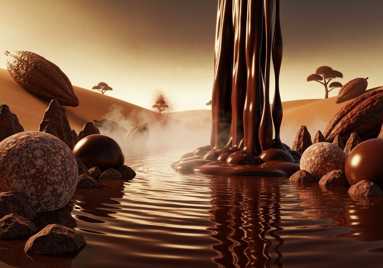 Decadent Chocolate Waterfall Landscape in Cinematic Style