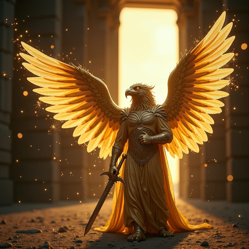 Golden Angel in Armor Holding Sword