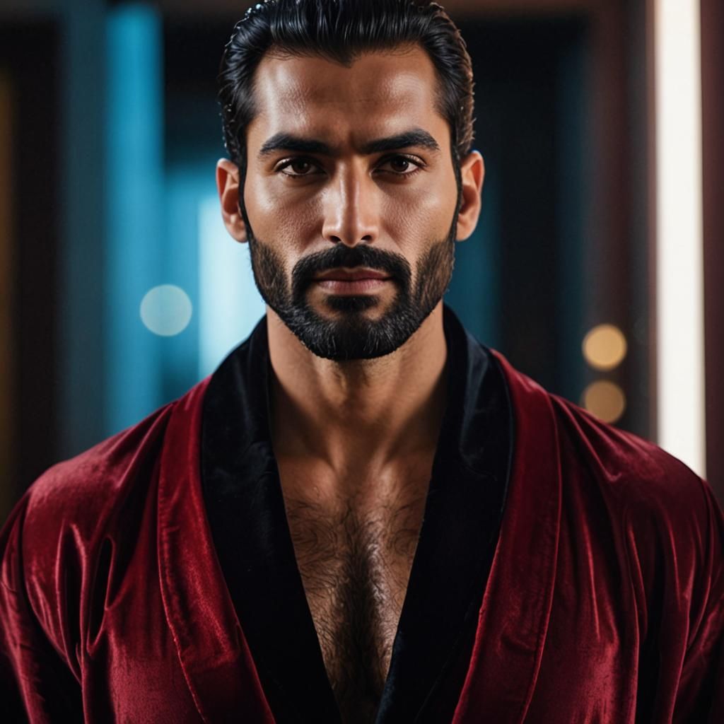 Portrait of Man in Red Velvet Bathrobe