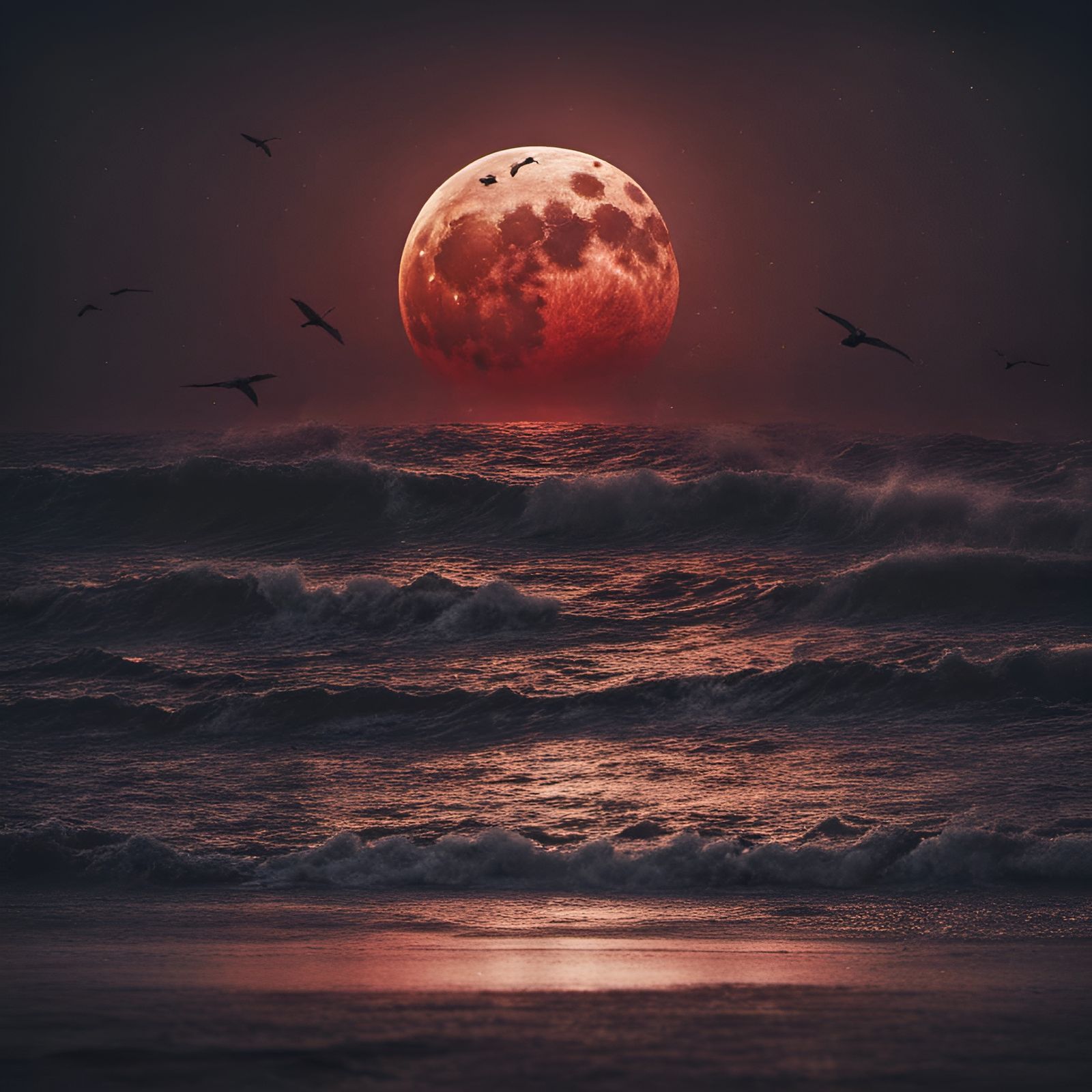 Blood Moon Arises: Hyperrealistic Atmospheric Landscape
