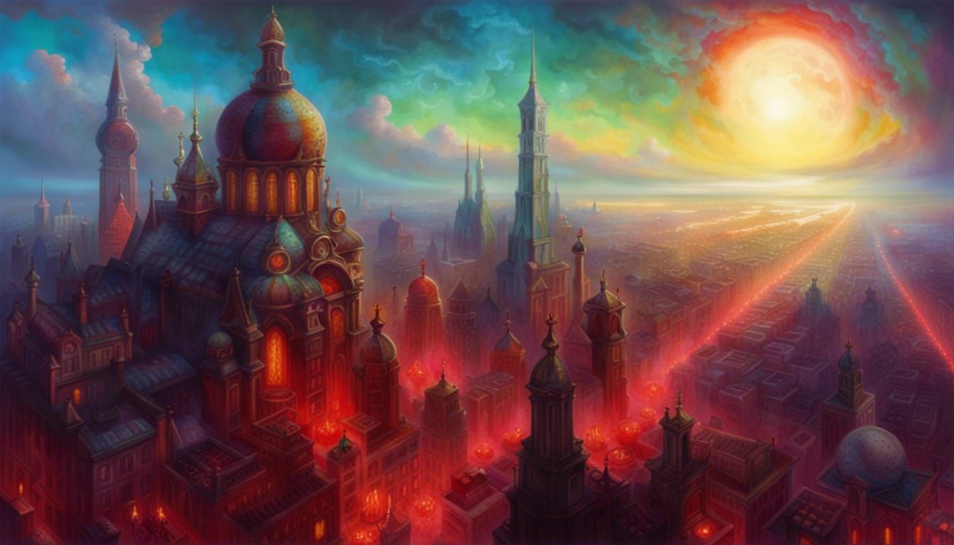 Baroque Gothic City Under a Red Sun