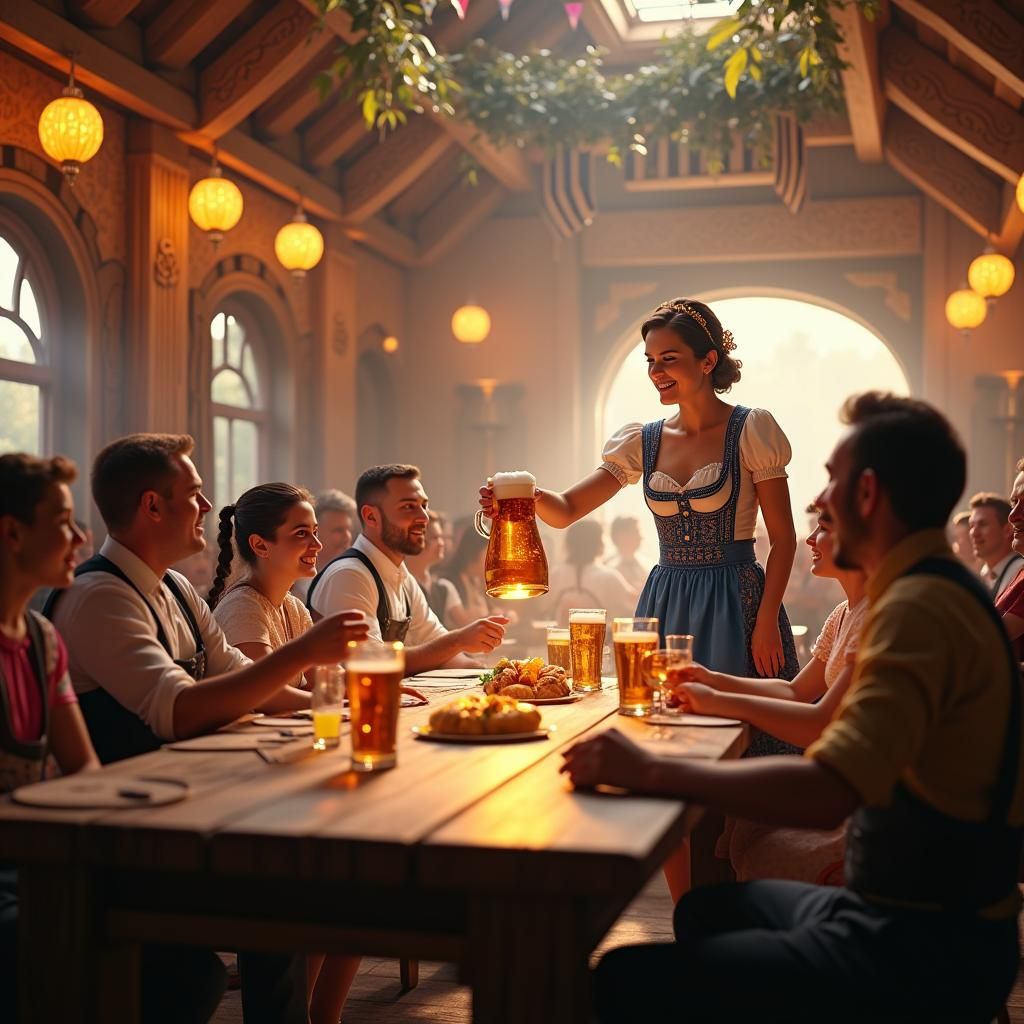 Oktoberfest Celebration in German Beerhall, Matte Painting S...