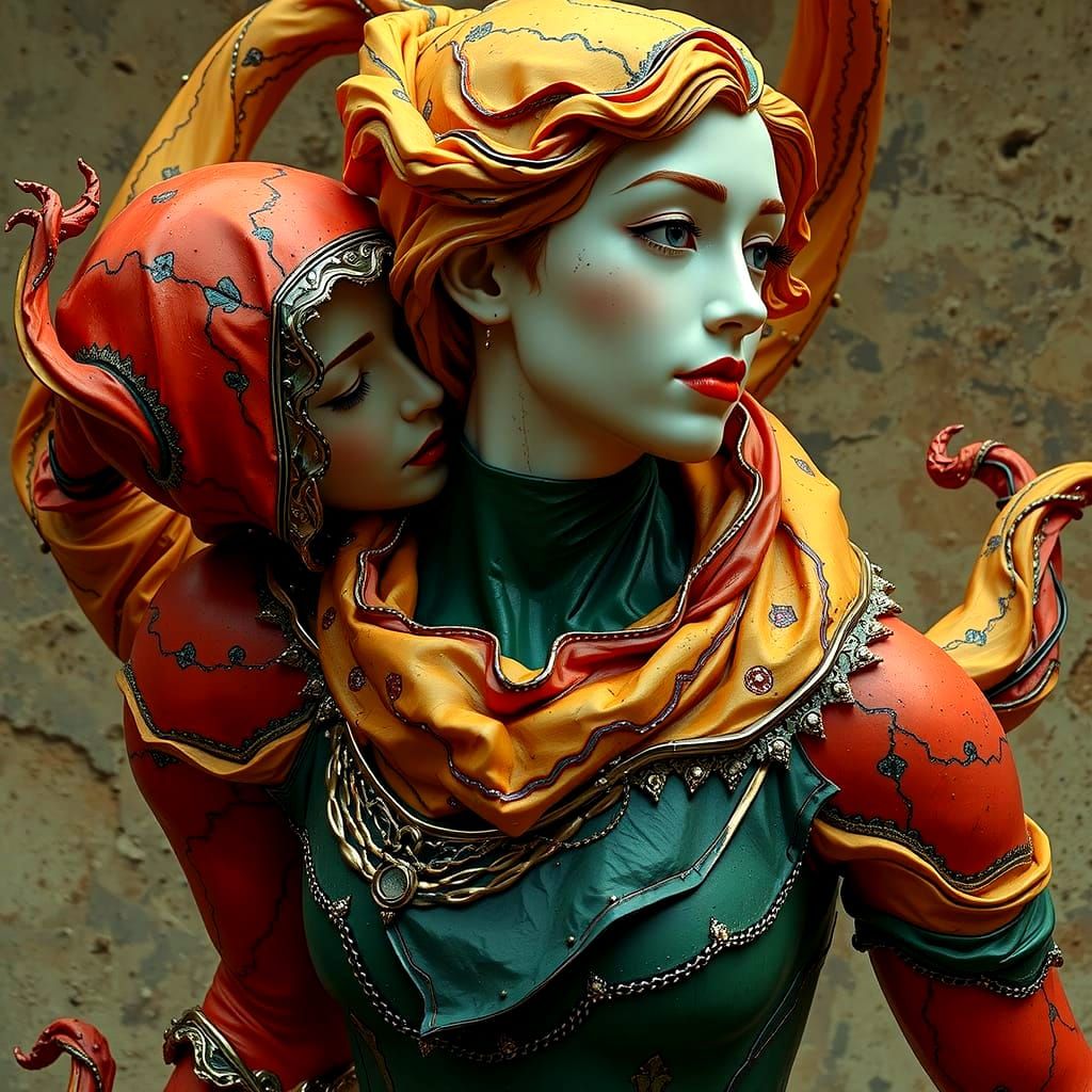 Hyperrealistic Sculpture of Intertwined Figures Dancing with...