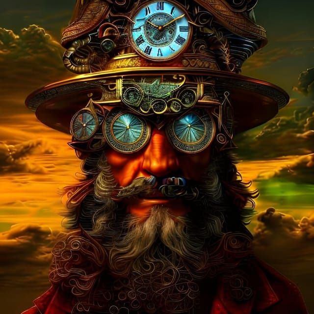 Steampunk God of Time Portrait in 8K