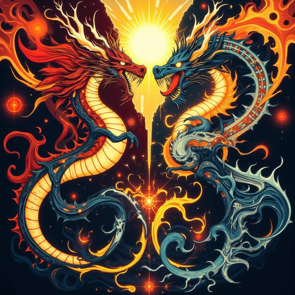 Epic Dragon Battle with Glowing Magical Runes