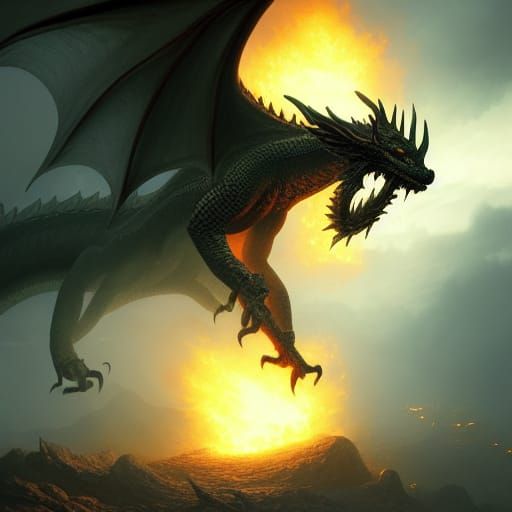 Dragon Burns Earth in Dark Fantasy Style