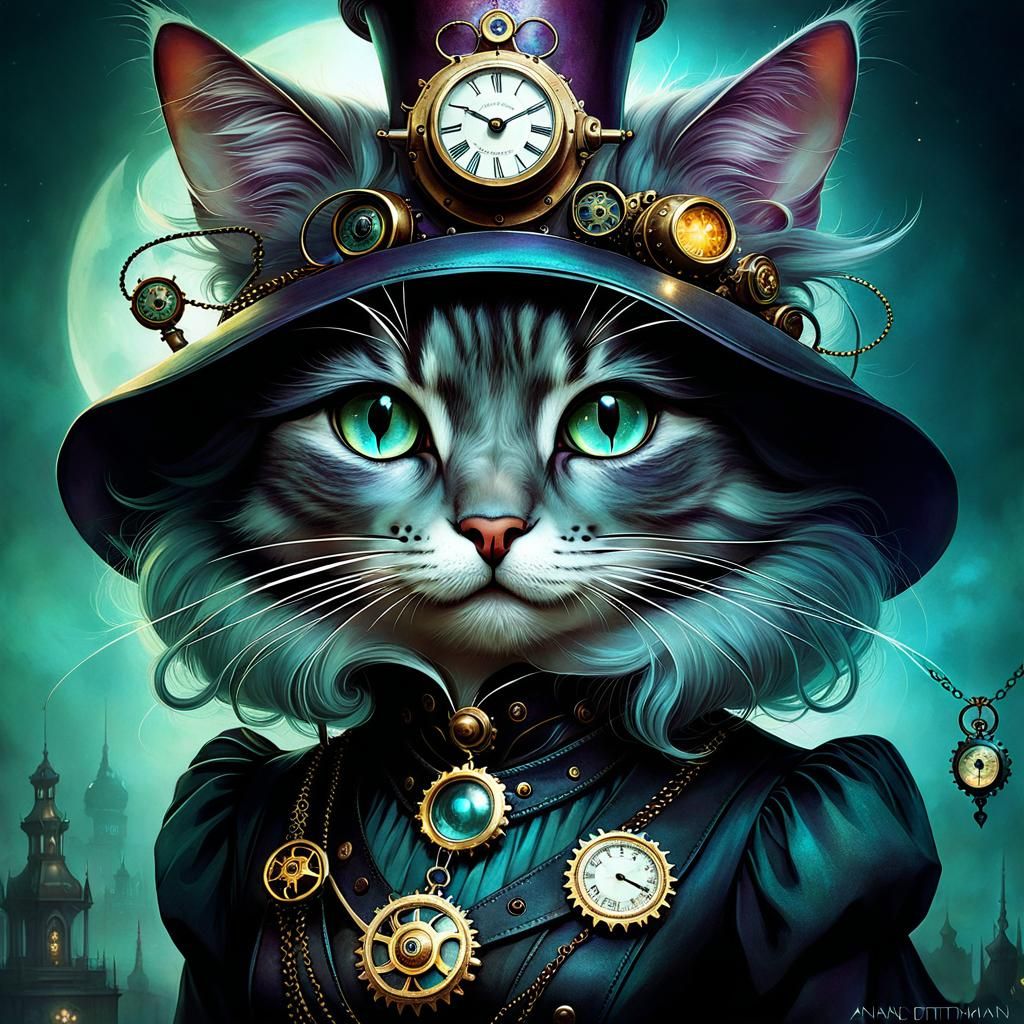 Dark Fantasy Steampunk Cat in Dittmann Style