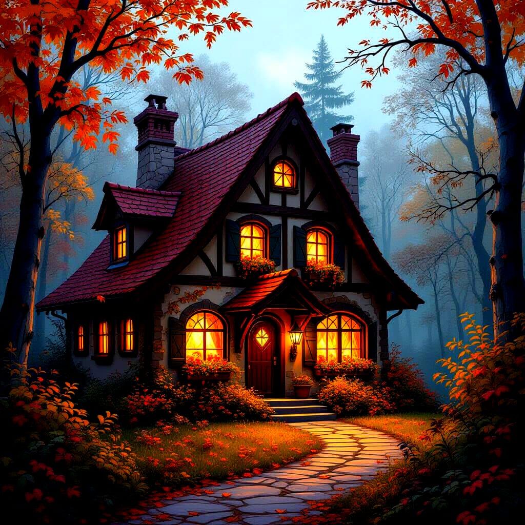 Enchanting Lodge in Autumn Forest: A Whimsical Fairytale