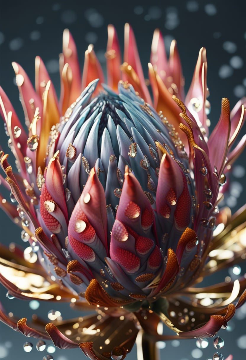 Glowing Protea Flower with Transparent Petals