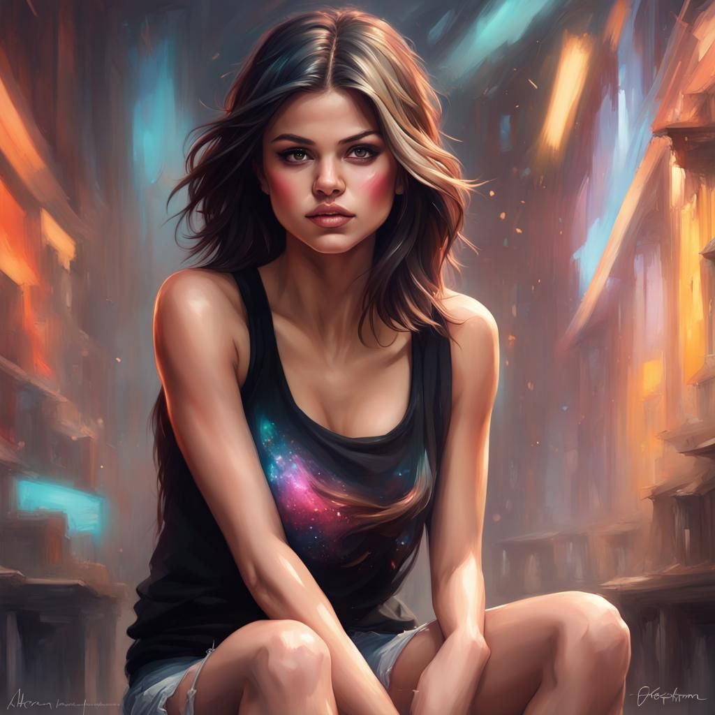 Selena Gomez Portrait in Hyperdetailed Style