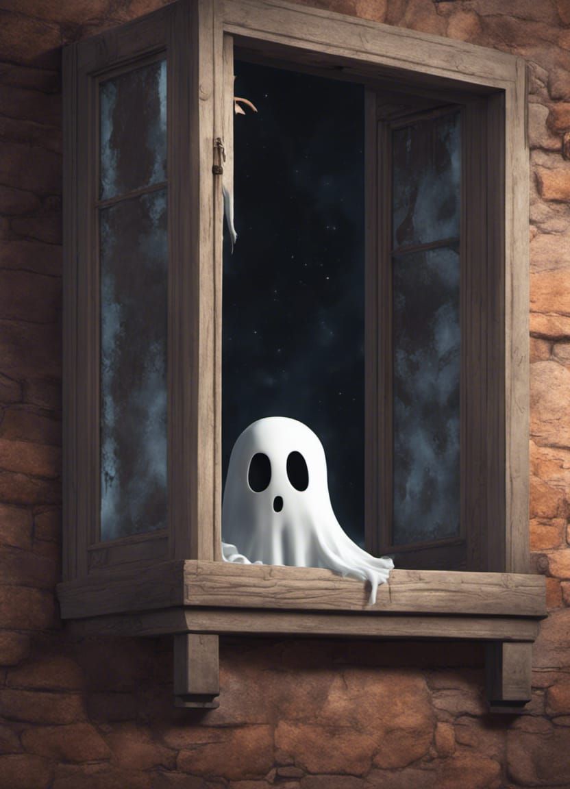 Cute Ghost Peeking: Dark Fantasy Concept Art