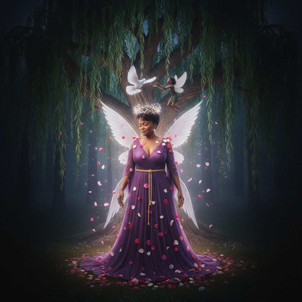 African American Fairy Queen Beneath Weeping Willow