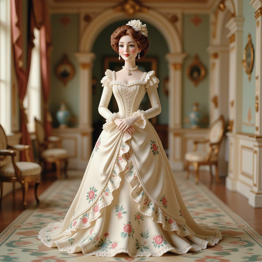 Elegant Clay Victorian Lady in Ornate Ballroom