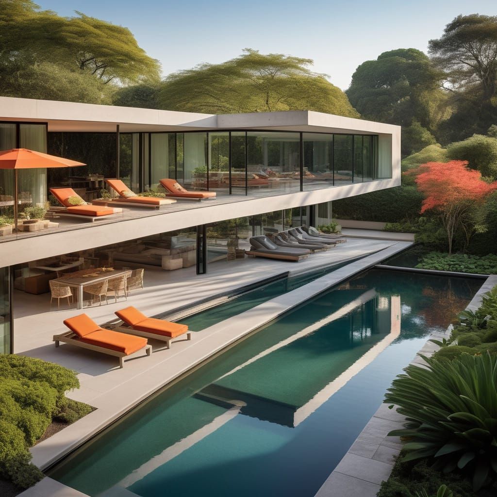 Luxurious Modern Villa with Lush Garden and Tranquil Lake