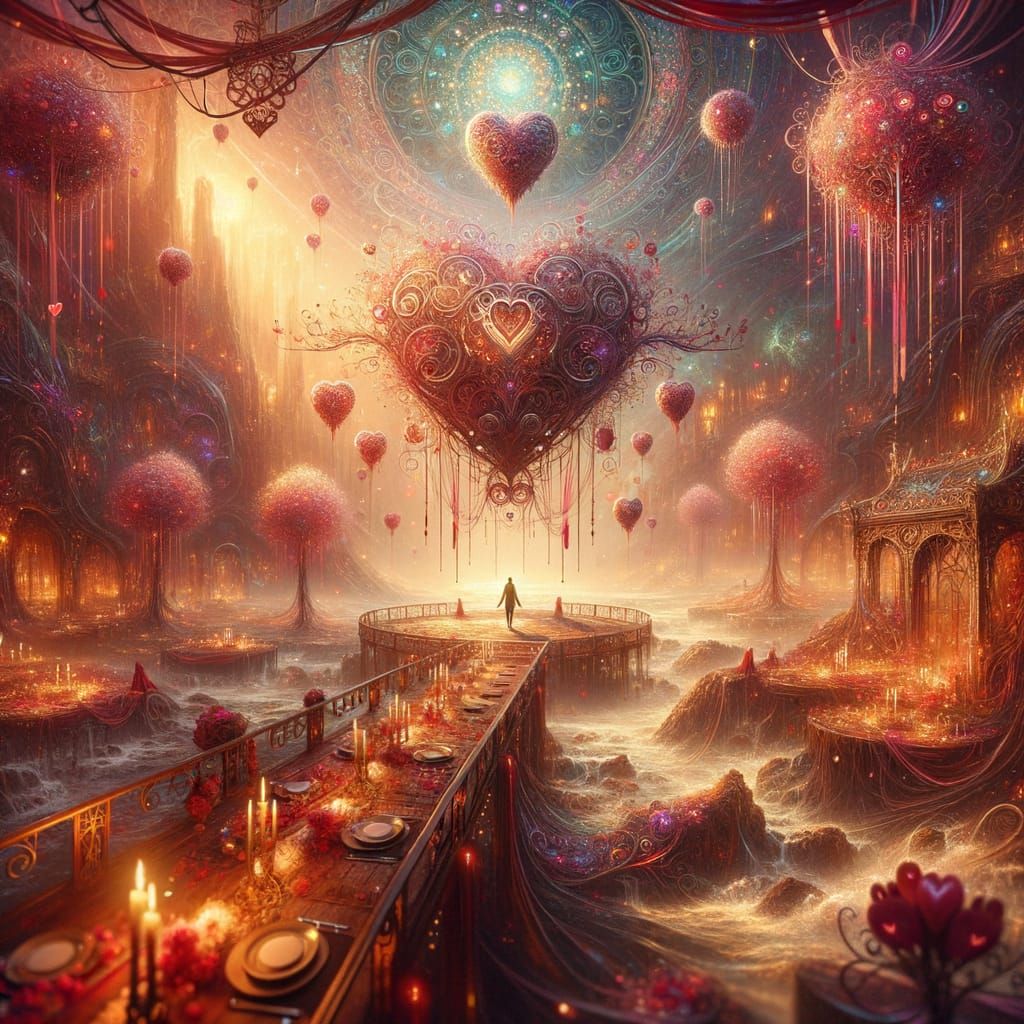 Romantic Valentine's Day Scene in Whimsical Lighting