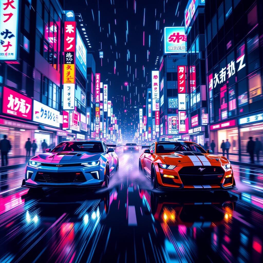 Camaro vs Mustang: Neon Tokyo Street Race