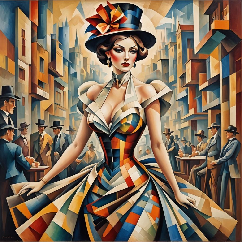Saloon Girl in Abstract Cubism Style